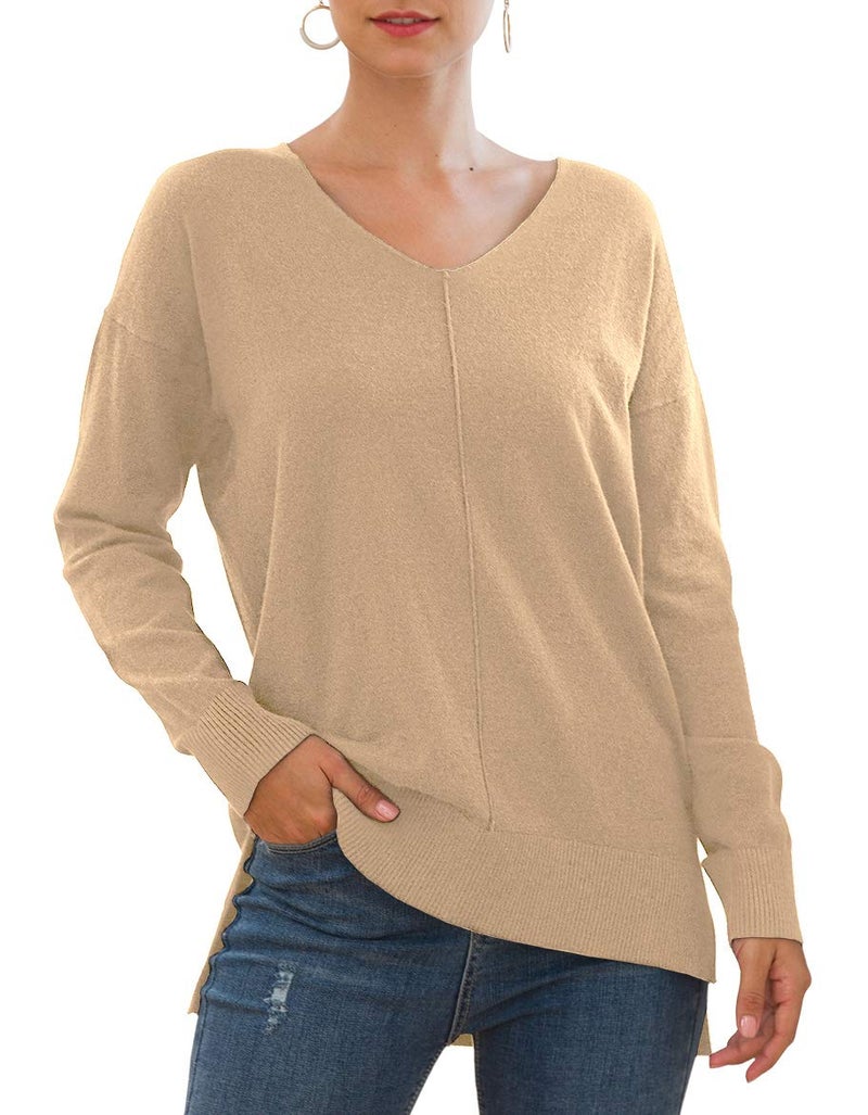 Jouica Womens Fall Casual Long Sleeve Pullover Sweater,Khaki,Large - Image 1